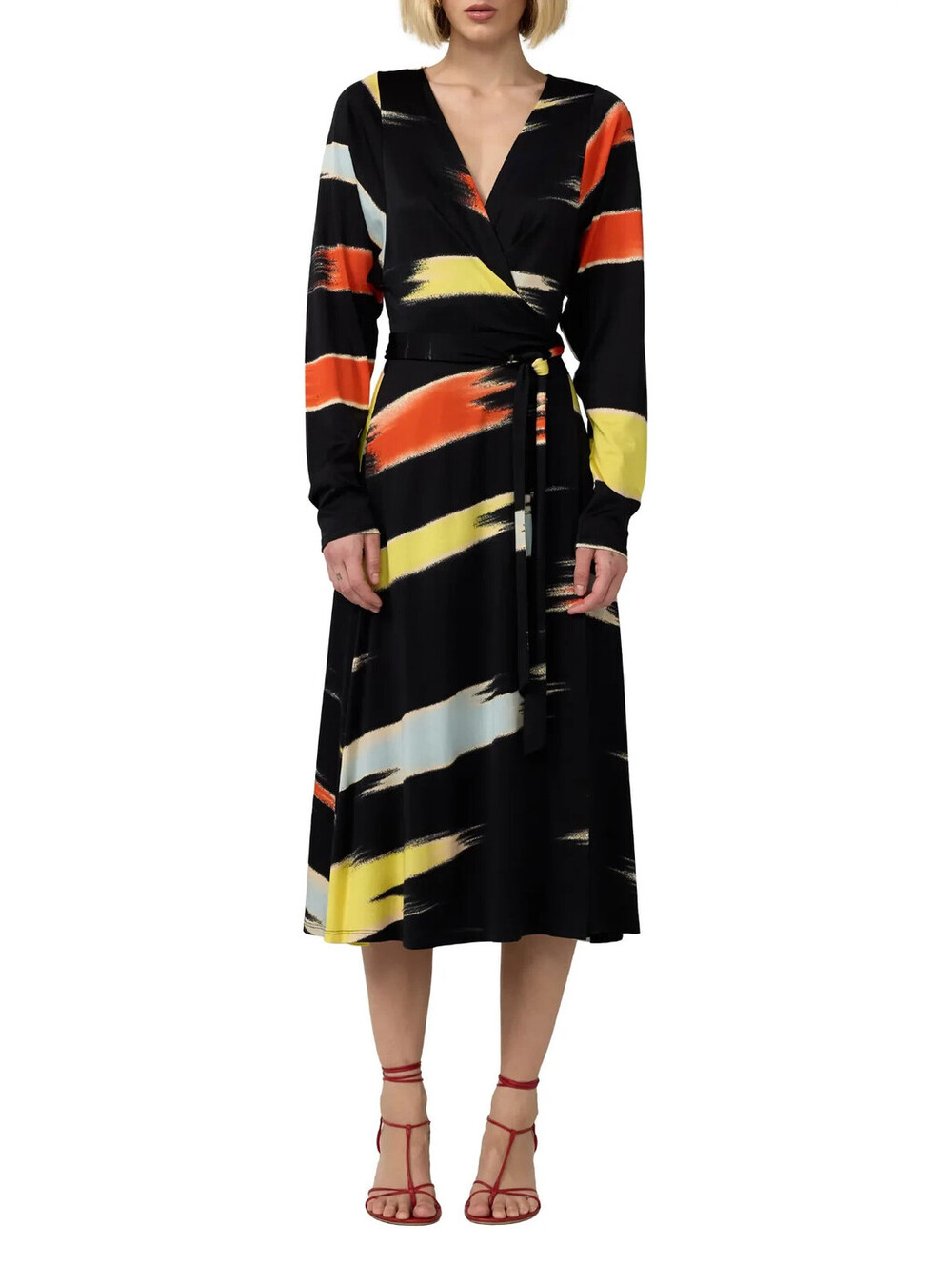 NEW, Diane Von Furstenberg Amara Print Long Sleeve Wrap Midi Dress Sz M #MD2662